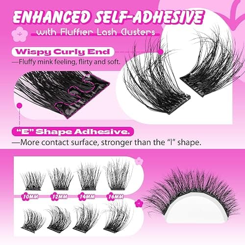 ALPHONSE Self Adhesive Lash Clusters Reusable Self Adhesive Eyelashes Fluffier Press on Lashes Extension No Glue Needed 10-16mm Glueless Lashes Clusters with Tweezers thumbnail 2