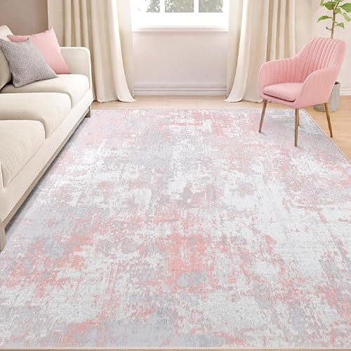 RELEANY Washable Area Rugs 5'x7' Non-Slip Modern Abstract Soft for Living Room Entryway Bedroom Nursery, Print Pattern, Grey Pink thumbnail 3