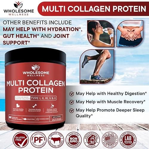 Wholesome Wellness Premium Multi Collagen Peptides Protein Powder for Women and Men, 5 Types of Hydrolyzed Collagen, Grass-Fed, Non-GMO & Unflavored, Pure Protein for Youthful Skin & Joint Recovery thumbnail 6