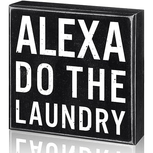 Classic Farmhouse Laundry Decor Funny Wooden Box Sign Rustic Laundry Black White Decorative Box Sign Plaque for Home Bathroom Shelf Decoration(Black Background) - Image 1