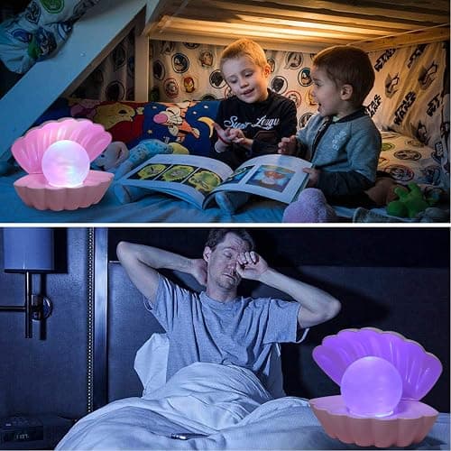 LKUA Shell Pearl Beach Themed Night Light, RGB 8 Colors Changing Mood Shell Pearl Lamps, Bedside LED Clamshell Portable Night Lights for Bar (Pink) thumbnail 5