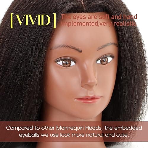 YODIDI Mannequin Head with 100% Human Hair, Manikin Head Human Hair Cosmetology Doll Head for Hair Styling Hairdresser Practice Braiding with Table Clamp Stand and Tools (16 inch) - 16 Inch thumbnail 2