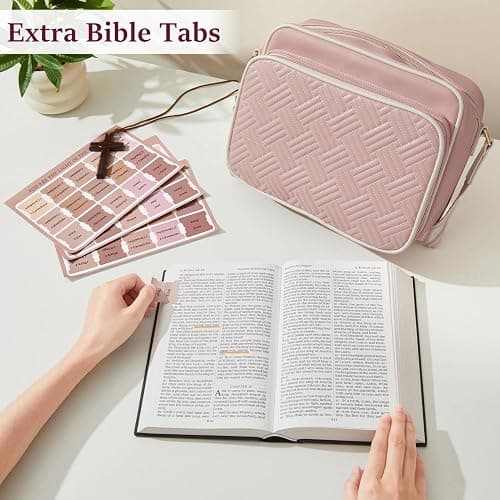 MHJY Bible Bag Leather Bible Cover Case for Women Zipper Quilted Bible Cover with Bible Tabs and Shoulder Strap Crossbody Purses for Book Cover thumbnail 2