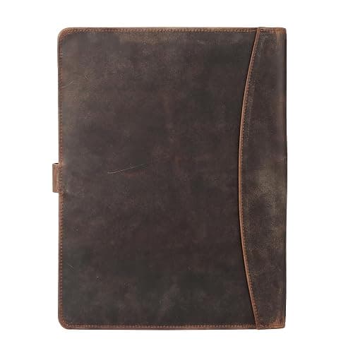 KomalC Leather Portfolio Folder with Button Closure | Business Padfolio for Professionals | Vintage Full-Grain Leather Organizer with Legal Pad Holder, Card Slots & Document Pockets (Distressed Tan) thumbnail 5