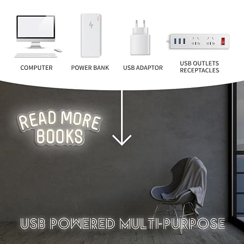 Read More Books Neon Sign Dimmable Book LED Light up Sign for Bedroom Bookstore Reading Room Library Museum Study Room Classroom Wall Decor USB Powered Kids Gifts (15"*6.3") thumbnail 5