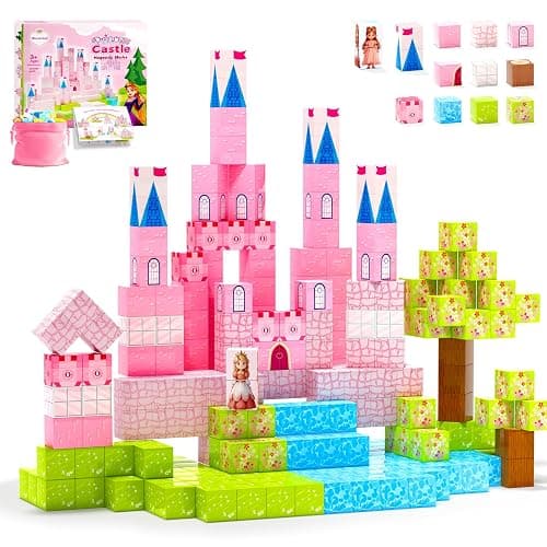 Hiwawind 64 Pcs Magnetic Blocks-Princess Castle Collection World,Magnetic Building Blocks for 3+ Year Old Boys & Girls, Creative STEM Sensory Toys,Christmas Birthday Gifts for Kids Ages 3-8 - Image 1