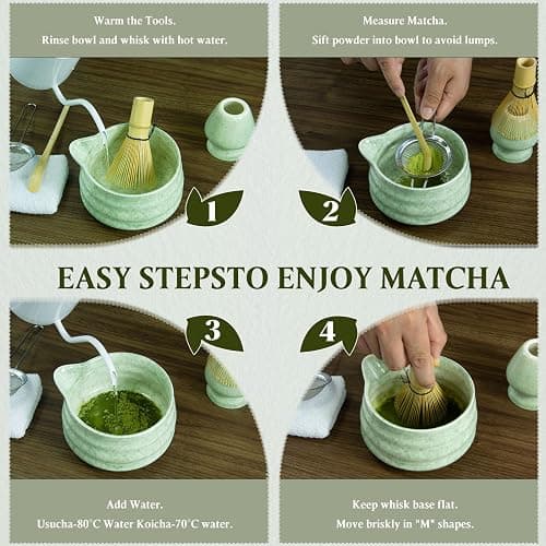 5 PCS Matcha Set Whisk and Bowl Kit, Matcha Tea Set Include Ceramic Bowl, Bamboo Spoon, Sifter, Bamboo Whisk and Holder, Matcha Making Kit for Traditional Japanese Tea Ceremony, Matcha Tea Set Gift thumbnail 6