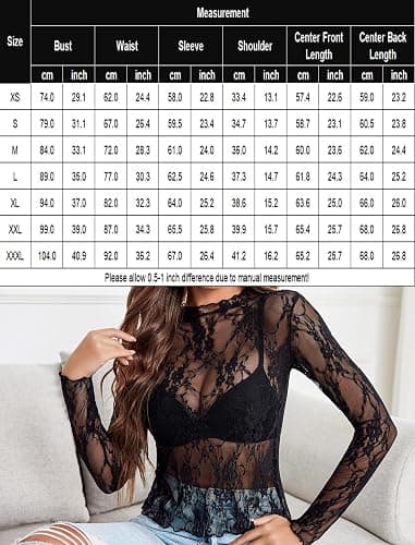 Avidlove Women's Mesh Top Long Sleeve Mock Neck Sheer Blouse See Through Floral Lace Tops thumbnail 6