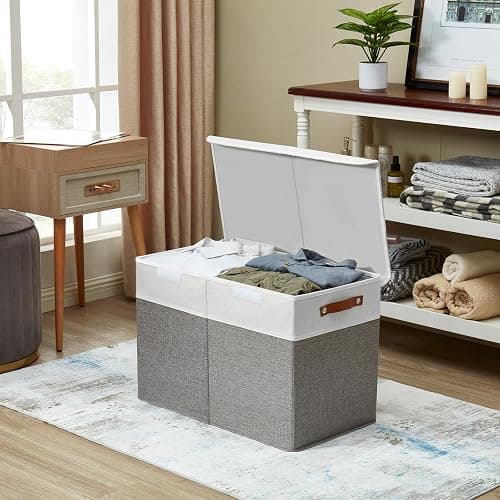 Bagnizer Large Toy Storage Box with Lids, Collapsible Sturdy Baby Storage Organizer Chest Bin Basket for Kids, Boys, Girls, Playroom, Nursery, Bedroom, Closet 25"x13"x16" (Gray and White) thumbnail 6