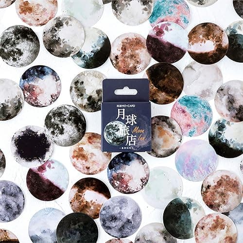 Doraking 46PCS Cute Boxed DIY Decoration Adhesive Paper Colorful Moon Theme Stickers for Laptop Planners Scrapbook Cups Diary Notebooks Album Phone Case (Colored Moon) thumbnail 2