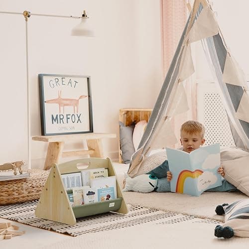 ZICOTO Decorative Wooden Bookshelf with Handle for Kids Rooms - Keeps Books Neatly Organized & Within Reach for Toddlers - Easy Install Montessori Book Shelf for Baby's Bedroom or Playroom Decor thumbnail 8