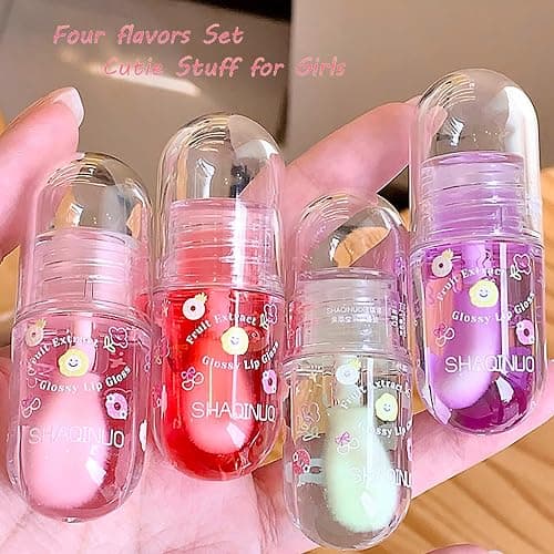 DENESTUP 4 Pcs Lip Gloss Oil Set, Fruit Flavored Lip Gloss Set Cute Lip Jelly Hydrating Lip Make-Up for Kids and Teens, Kid Friendly, Party Gift, Non-toxic - pink - 1 Count (Pack of 6) thumbnail 8