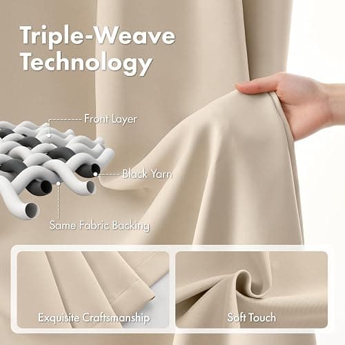 MIULEE Cream Beige Pinch Pleat Blackout Curtains 40x96 Inch Length 2 Panels | Back Tab Rod Pocket Pleated, Thermal Insulated, Floor to Ceiling Curtain for Bedroom, Living Room Darkening Extra Long Drapes thumbnail 5
