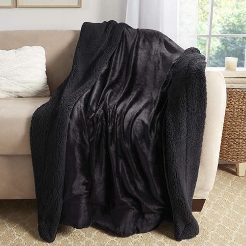 Genteele Sherpa Throw Blanket Super Soft Reversible Ultra Luxurious Plush Blanket, 50 x 60 inches, Black/Black thumbnail 2