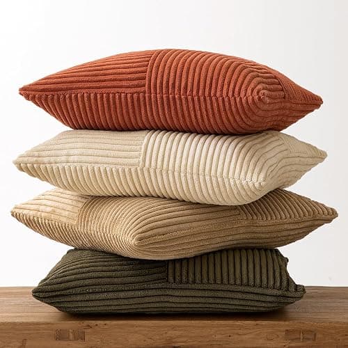 MIULEE Rust-Olive Green Decorative Throw Pillow Covers 18x18 Inch Set of 4 Boho Color-Clash Cushion Cases Farmhouse Pillow Cases Corduroy Striped Home Decor for Couch Sofa Living Room Bed thumbnail 6