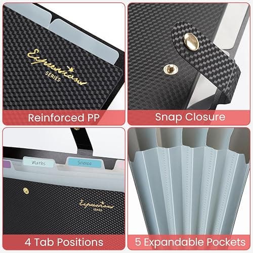 Sooez Accordion File Organizer, Expanding File Folder with Label, 5 Pocket | Folders for Document, Paper Bill Receipt Organizer for Office College School Essential Supplies, Letter Size, Off White thumbnail 5