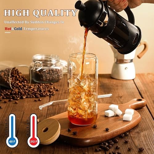 VITEVER 20 OZ Glass Cups with Bamboo Lids and Glass Straw - Beer Shaped Drinking Glasses Set, Iced Coffee Glasses, Cute Tumbler Cup, Aesthetic Coffee Bar Accessories, Gift - 2 Pack thumbnail 6