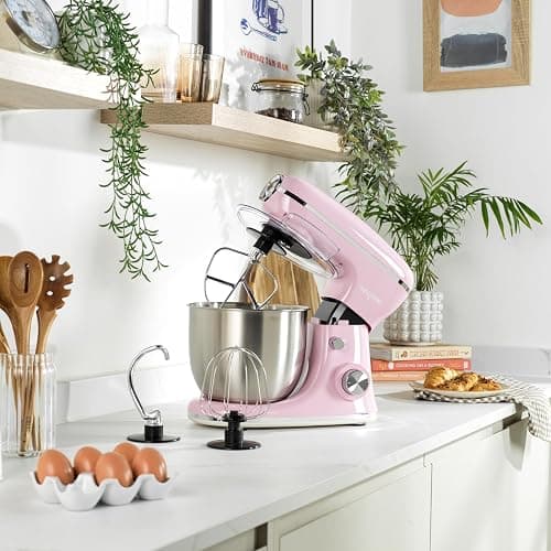 Salter Retro Pink Stand Mixer & Scale Set – 5L Electric Mixer with 8 Speeds & Pulse, Stainless Steel Removable Bowl, Includes Dough Hook, Wire Whisk, Beater, and 5kg Mechanical Kitchen Scale thumbnail 2