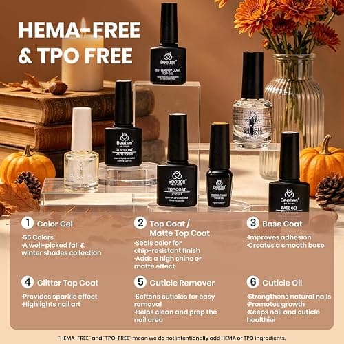Beetles Gel Nail Polish Kit with U V Light- 88 PCS 55 Colors Gel Polish Set | Winter Atelier Fall Nails with Cat Eye Jelly Gel Base Top Coat Soak Off at Home Nails Kit Gifts for Women Girls Teen thumbnail 8