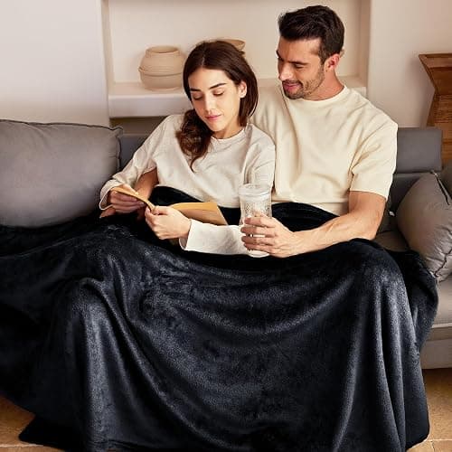 Exclusivo Mezcla Extra Large Fleece Throw Blanket for Couch, Sofa, 300GSM Super Soft and Warm Blankets, Black Throw All Season Use, Cozy, Plush, Lightweight, 50x70 Inches thumbnail 4