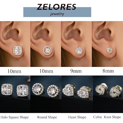 ZELORES 4 Pairs Sterling Silver CZ Stud Earrings for Women 14K Gold Plated Brilliant Celtic Heart Big Stud Earrings Set Cubic Zirconia Earrings Studs for Sensitive Ear thumbnail 5