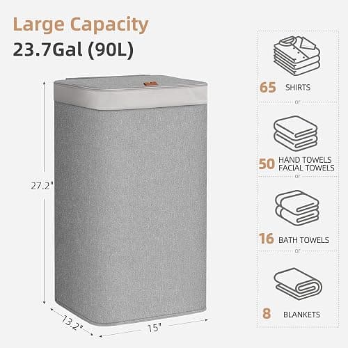 STORAGE MANIAC 2-in-1 Laundry Hamper with Laundry Backpack Bag, 90L Metal Frame Laundry Basket, Dirty Clothes Bag with Shoulder Straps and Mesh Pocket for College, Travel, Laundromat, Apartment, Gray thumbnail 3