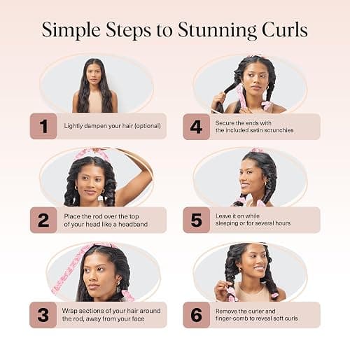Hello Kitty x Kitsch Satin Heatless Hair Curler Set - Heatless Curls Overnight, Hair Rollers for Soft Curls & Frizz-Free Styling, No Heat Curlers To Sleep in, Curling Rod Headband - Pink Kitty Faces thumbnail 7
