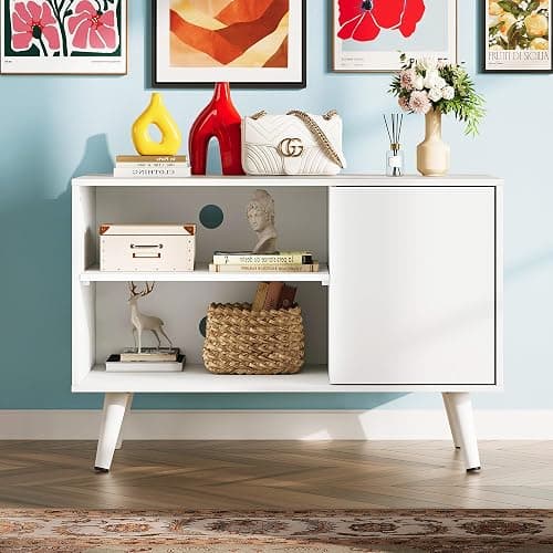 WLIVE TV Stand for 40 Inch TVs, Small Entertainment Center with Storage Cabinet, Mid-Century Modern TV Stands for Living Room and Bedroom, 32" TV Console, White thumbnail 9