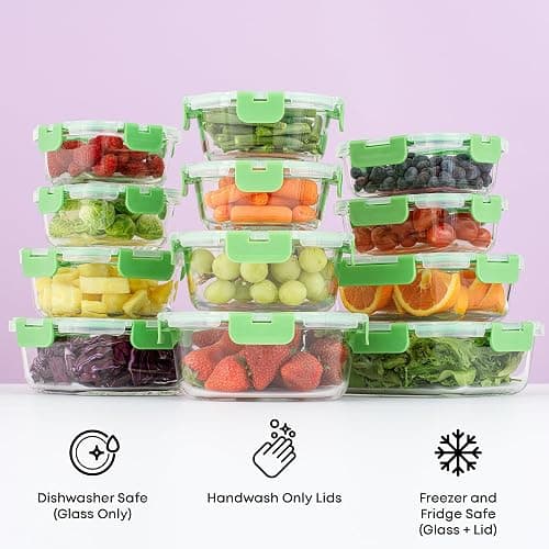 JoyJolt 24pc Borosilicate Glass Storage Containers with Lids | 12 Airtight/Freezer Safe Food Storage Containers for Pantry and Kitchen | Meal Prep Container for Lunch | Glass Tupperware Set thumbnail 7