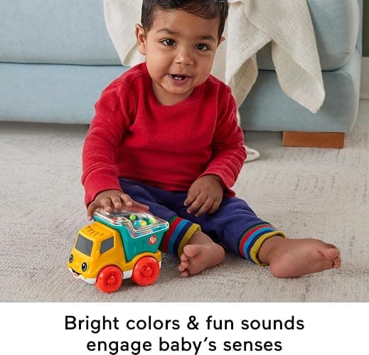 Fisher-Price Baby Toy Poppity Pop Dump Truck Push-Along Vehicle with Fine Motor Activities for Infants Ages 6+ Months thumbnail 2