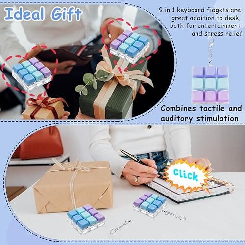 Keyboard Fidget Toy, Keyboard Fidget Keychain 9-in-1 Keyboard Decompression Button Finger Clicker Toys Stress Relief Fidget Gifts (3 Colors- Blue Purple) thumbnail 6
