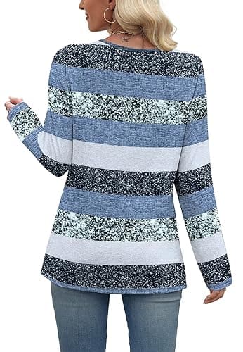 WIHOLL Long Sleeve Shirts for Women Fall Outfits V Neck T Shirts Button Down Tunic Tops Fashion Clothing thumbnail 6