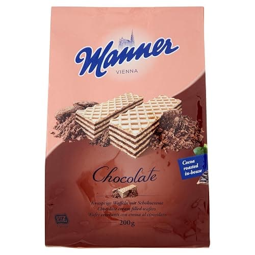 Manner Chocolate Cream Filled Wafers – Delicious Austrian Wafers, Perfect Snack for Busy Families | 200g Bag | Ideal for Home, Office, and On-the-Go | 100% Natural Ingredients - Image 1
