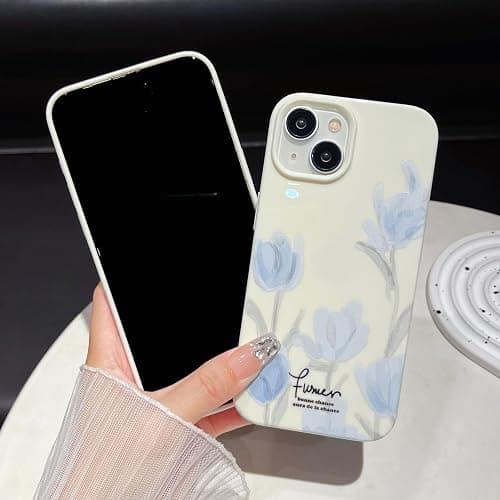 Emylisa Artistic Blue Tulip Flower Soft Designed for iPhone Case (Beige,for iPhone 15) thumbnail 5