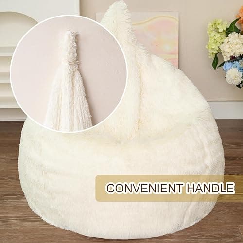 BCU Bean Bag Chair Cover Ultra Soft Fluffy Faux Fur Beanbag Cover Plush Living Room Chairs Cover for Adults and Kids, White - Milky White thumbnail 6