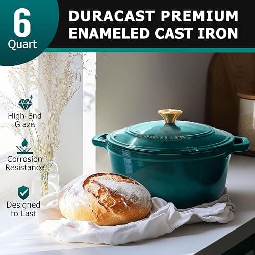 Mueller DuraCast 6 Quart Enameled Cast Iron Dutch Oven Pot with Lid, Heavy-Duty, Oven Safe up to 500° F & Across All Cooktops, Wedding Registry Ideas & Gifts, Emerald thumbnail 4