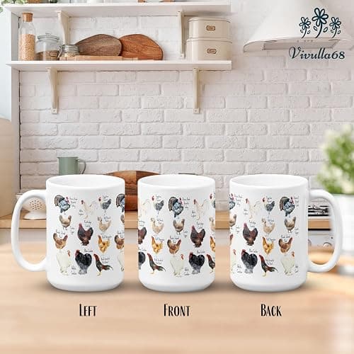 Vivulla68 Breeds of Chicken Coffee Mug 15Oz With Keychain, Chicken Gifts For Chicken Lovers, Chicken Mom Stuffs, Chicken Coffee Cup For Women, Chicken Themed Gifts, Chicken Lady Gifts thumbnail 2