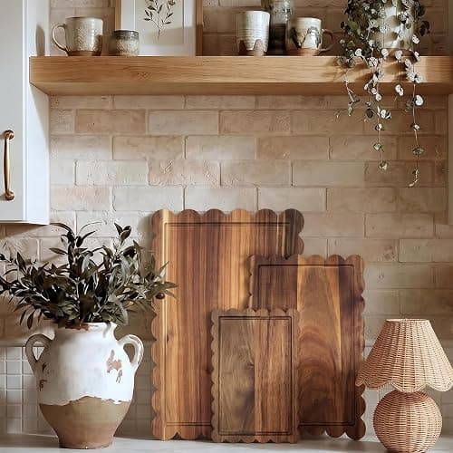 3 Pcs Acacia Wood Scalloped Cutting Board Set, Decorative Cutting Boards Bread Charcuterie Board for Cottagecore Kitchen Grandmillenial Decor Cheese Meat Fruit Bread Chopping Blocks (Classic Style) thumbnail 2