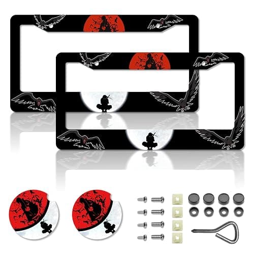 Anime License Plate Frames,Anime Car Accessories for Women & Men,Cute License Plate Holder,Aluminum License Plate Frame Fits Standard US Vehicles Size 12.2 x 6 Inch (Black-2pcs) - Image 1