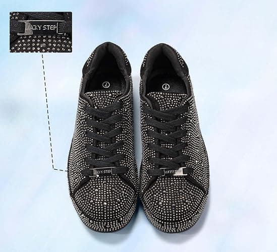 LUCKY STEP Platform Rhinestone Fashion Glitter Sneakers | Sparkly Bling Bedazzled Wedding Bridal Shiny Shoes for Women thumbnail 6