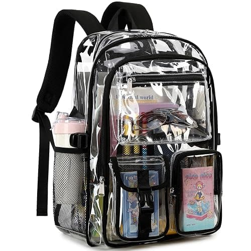 abshoo Large Clear Backpack For Girls Women School Bookbag Heavy Duty Transparent Backpack (Pink) - Pink thumbnail 2