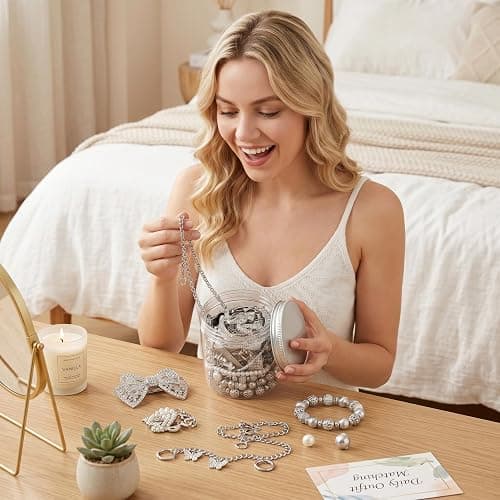 Striegro Mystery Jewelry Jar Silver - Vintage Jewelry Mystery Jar With Transparent Display Container for Women - Silver. thumbnail 3