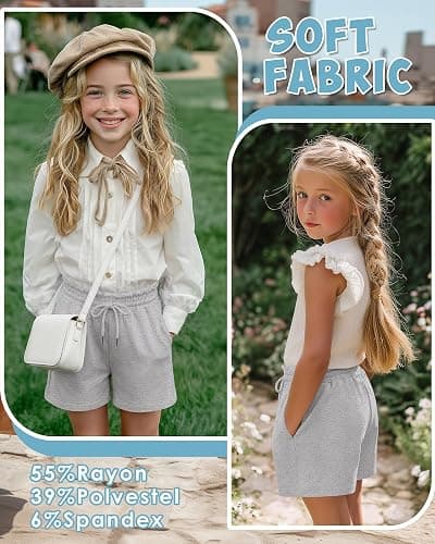 YooAurvox Girls' Shorts Kids Summer Ruffled Drawstring Casual Athletic Pants Teen Loose Sweat Shorts with Pockets 5-14 Years thumbnail 4