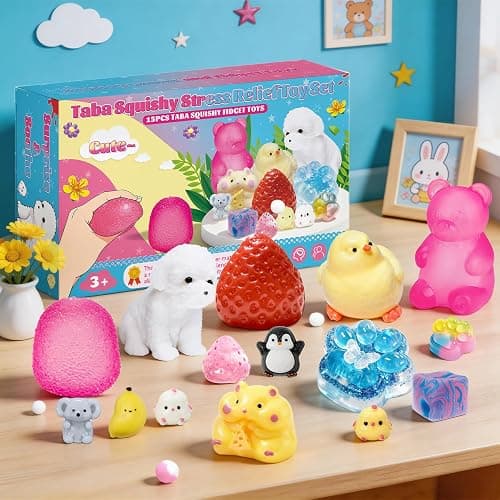 15Pcs Taba Squishies Kit, Squishies Fidget Toys, Including Strawberry, Cat Paw, Hamster Toy, Stress Relief Toys Party Favors for Kids 4-8 8-12, Sensory Toys Birthday Easter Gifts thumbnail 6