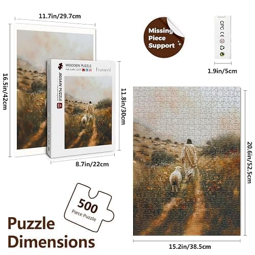 Christian Puzzles for Adults 500 Pieces - Jesus Wooden Puzzles | Jesus Leaves the 99 Sheep - Religious Jesus and Lamb Puzzles Christian Gifts for Women Men thumbnail 3