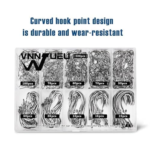 Carbon Steel Fishing Hooks 500Pcs/90Pcs, Circle Hooks Assortment for Saltwater Freshwater Ice Fishing, Salt Water Fish Hooks for Catfish Trout Bass Octopus Multi Size thumbnail 7