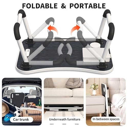 UNICOO Foldable Laptop Stand Lap Desk with USB Charge Port | Portable Laptop Stand for Desk, Bed & Couch | Lap Desk with Cup Holder & Tablet Slot, Side Drawer | Ideal for Home & Office (Ebony Black) thumbnail 8