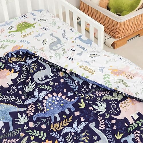 Pea Pod 4 Piece Dinosaur Toddler Bedding Set for Boys, Premium Blue Toddler Comforter Set Crib Sheets Set Includes Flat Top Sheet, Fitted Sheet, Comforter, Envelope Pillowcase,Ultra Soft thumbnail 6