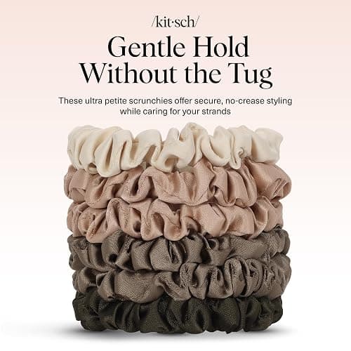 Kitsch Ultra-Petite Satin Scrunchies for Women - Softer Than Silk Scrunchies | Hair Ties No Damage for Frizz-Free Sleep | Perfect for Day or Night | Ideal Gifts for Women - Eucalyptus, 6 pcs thumbnail 8