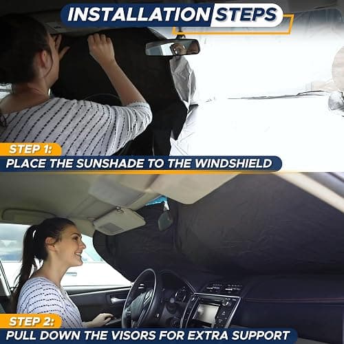 EcoNour Patented Design Car Windshield Sun Shade | Blocks 99% Heat & Keeps Interior Cool | Fits Cars, SUVs, Trucks | Automotive Sun Screen, Visor & Car Accessories for Summer | Medium (64x32 Inches) - Medium thumbnail 8